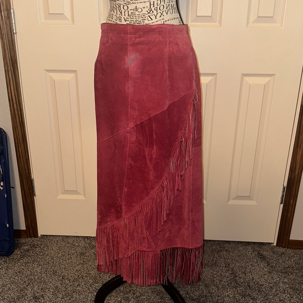 Vintage Fringed Suede Skirt in Pink